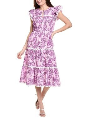 Sail to Sable Lavender Purple Floral Tiered Midi Dress cottagecore medium spring